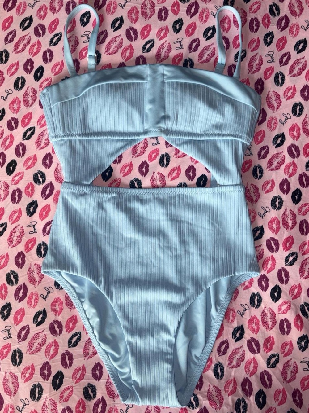 Sanctuary light blue ribbed one piece bathing suit